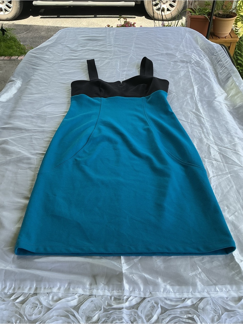 Derek Lam for Design Nation Teal Black Colorblock Mini Dress